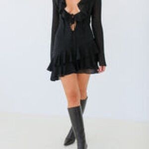 Waterfall Mini Dress | Black Clip Dot - M / Black Clip Dot